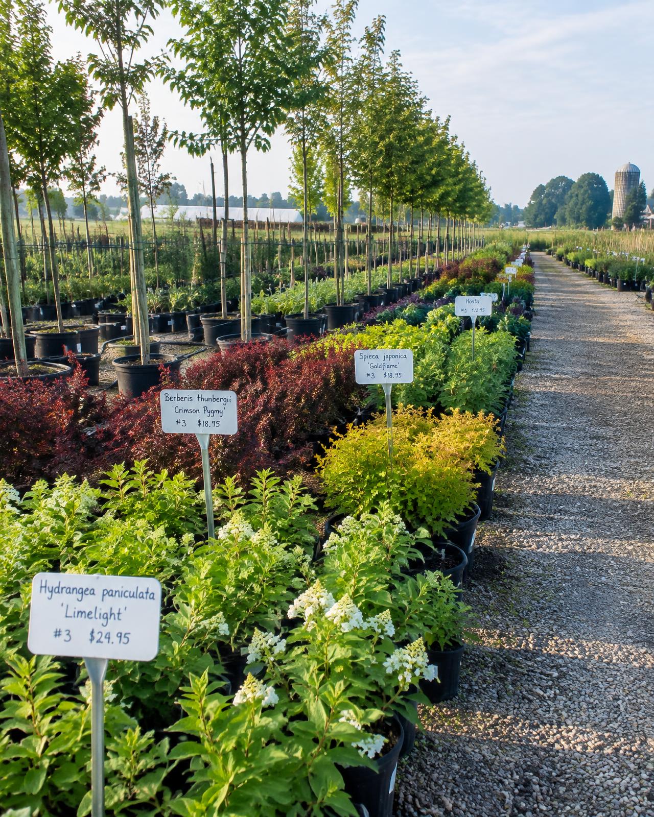 Rows of northern grown nursery stock in the Plain City field nursery